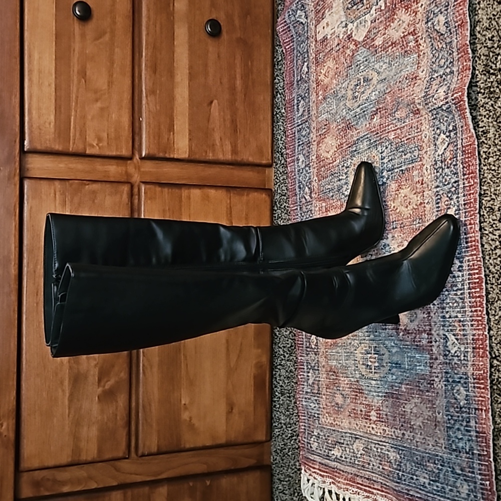 Black Knee high boots faux leather